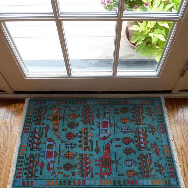 Blue Color War Rug 1' 11" x 2' 10" - No. AL99287
