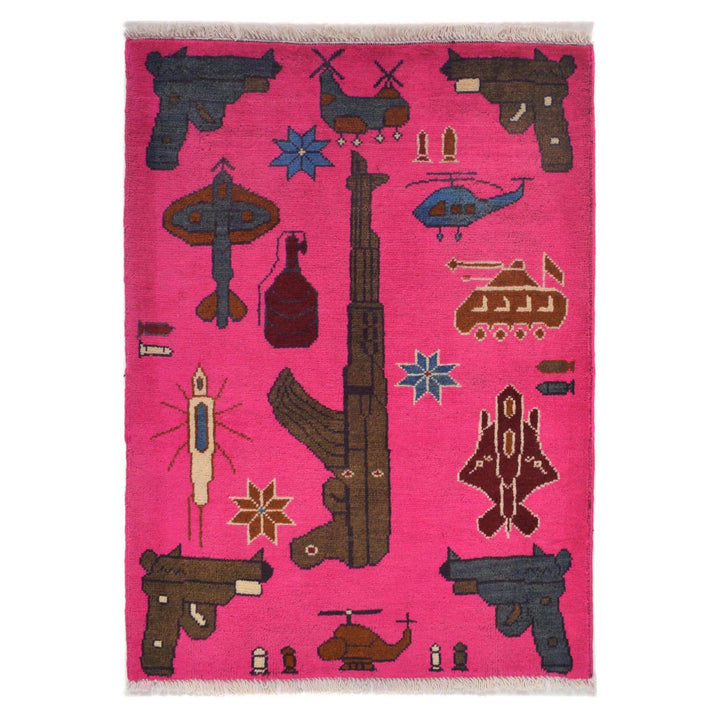 Pink Color War Rug 2' 0" x 2' 10" - No. AL10227