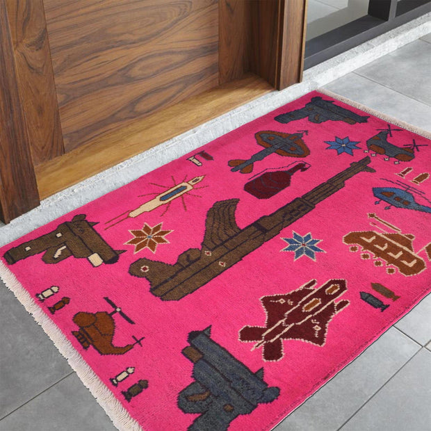 Pink Color War Rug 2' 0" x 2' 10" - No. AL10227
