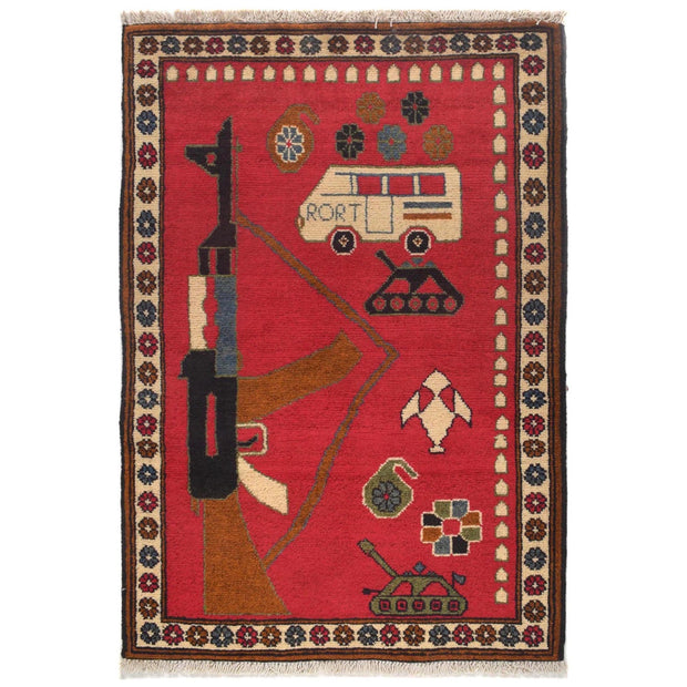 Hand-Knotted Afghan War Carpet 2' 0" x 3' 2" - No. AL89139