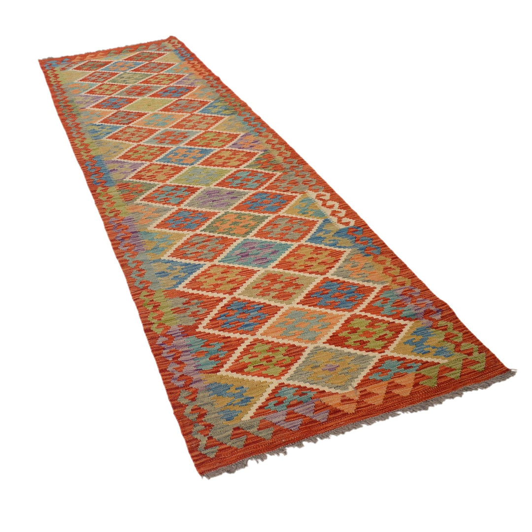 Hand Knotted Afghan Style Kilim Runner 2' 6" x 9' 6" - No. AL71545