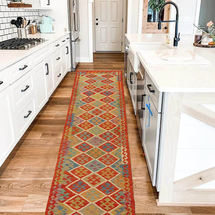 Hand Knotted Afghan Style Kilim Runner 2' 6" x 9' 6" - No. AL71545