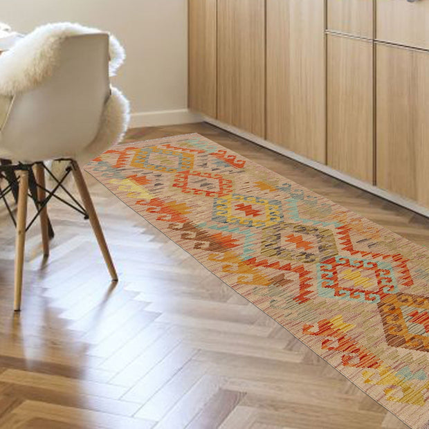 Colorful Flat-Weave Wool Kilim Runner 2' 0"x 6' 5" - No. AL68846