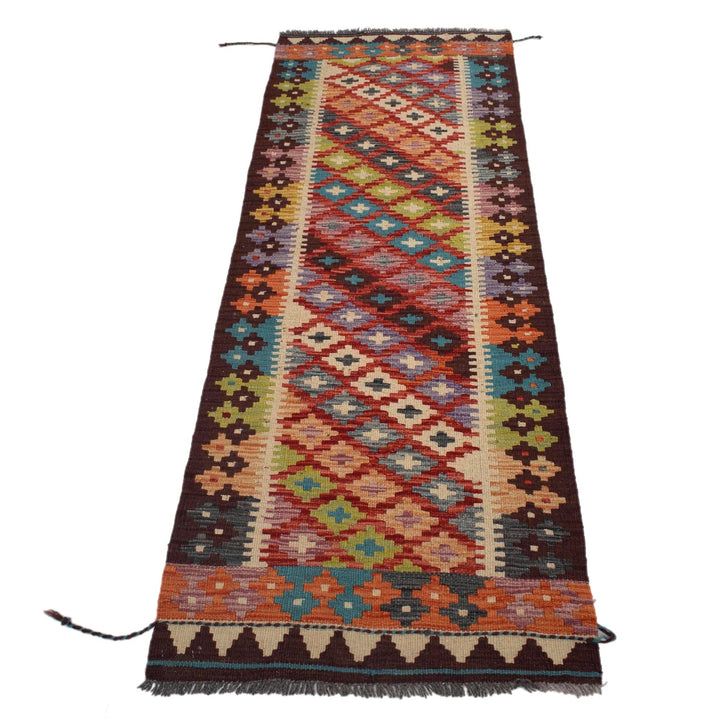 Colorful Flat-Weave Wool Kilim Runner 2' 1"x 6' 4" - No. AL38534