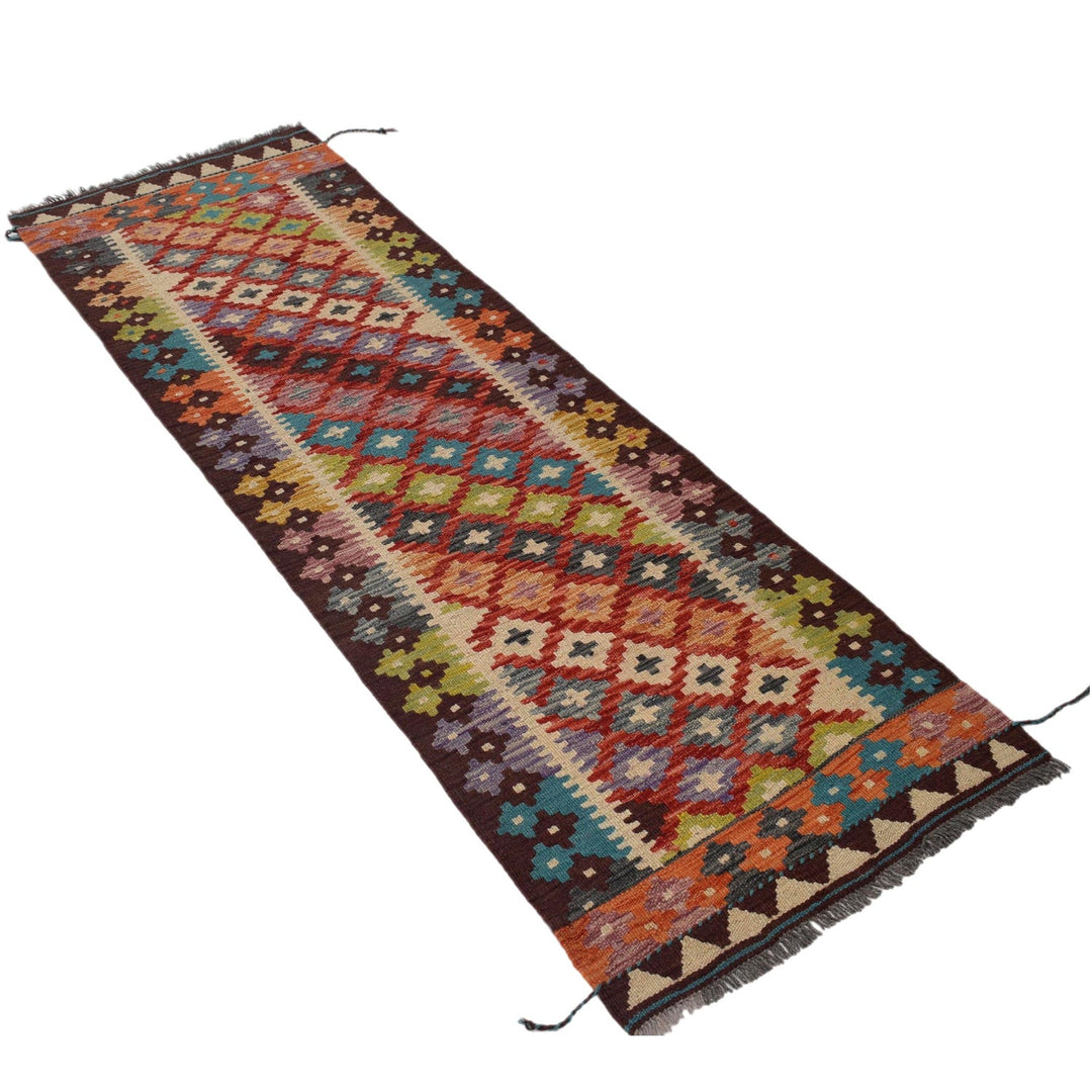 Colorful Flat-Weave Wool Kilim Runner 2' 1"x 6' 4" - No. AL38534