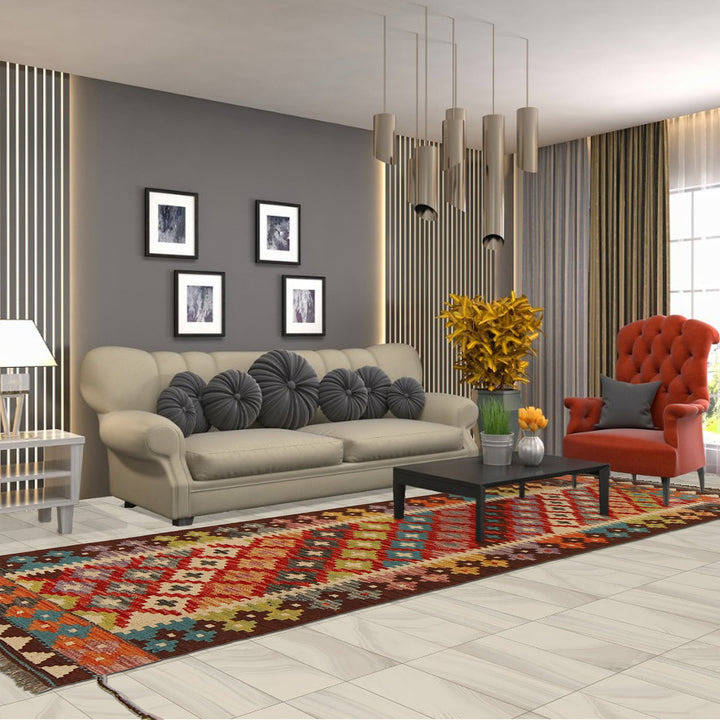 Colorful Flat-Weave Wool Kilim Runner 2' 1"x 6' 4" - No. AL38534