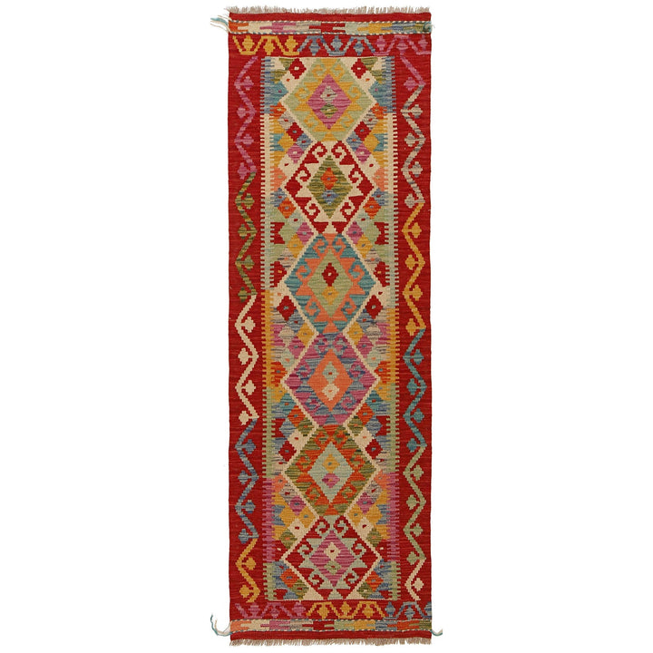 Colorful Flat-Weave Wool Kilim Runner 2' 0"x 6' 5" - No. AL23435