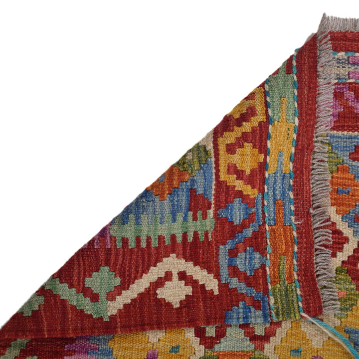 Colorful Flat-Weave Wool Kilim Runner 2' 0"x 6' 5" - No. AL23435