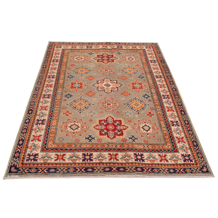 Gray Afghan Kazak Rug 4' 11" x 5' 11" Hand-Knotted detail
