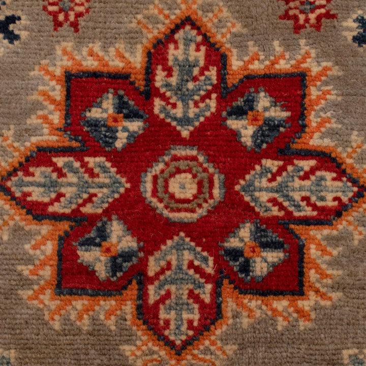 Gray Afghan Kazak Rug 4' 11" x 5' 11" Hand-Knotted border