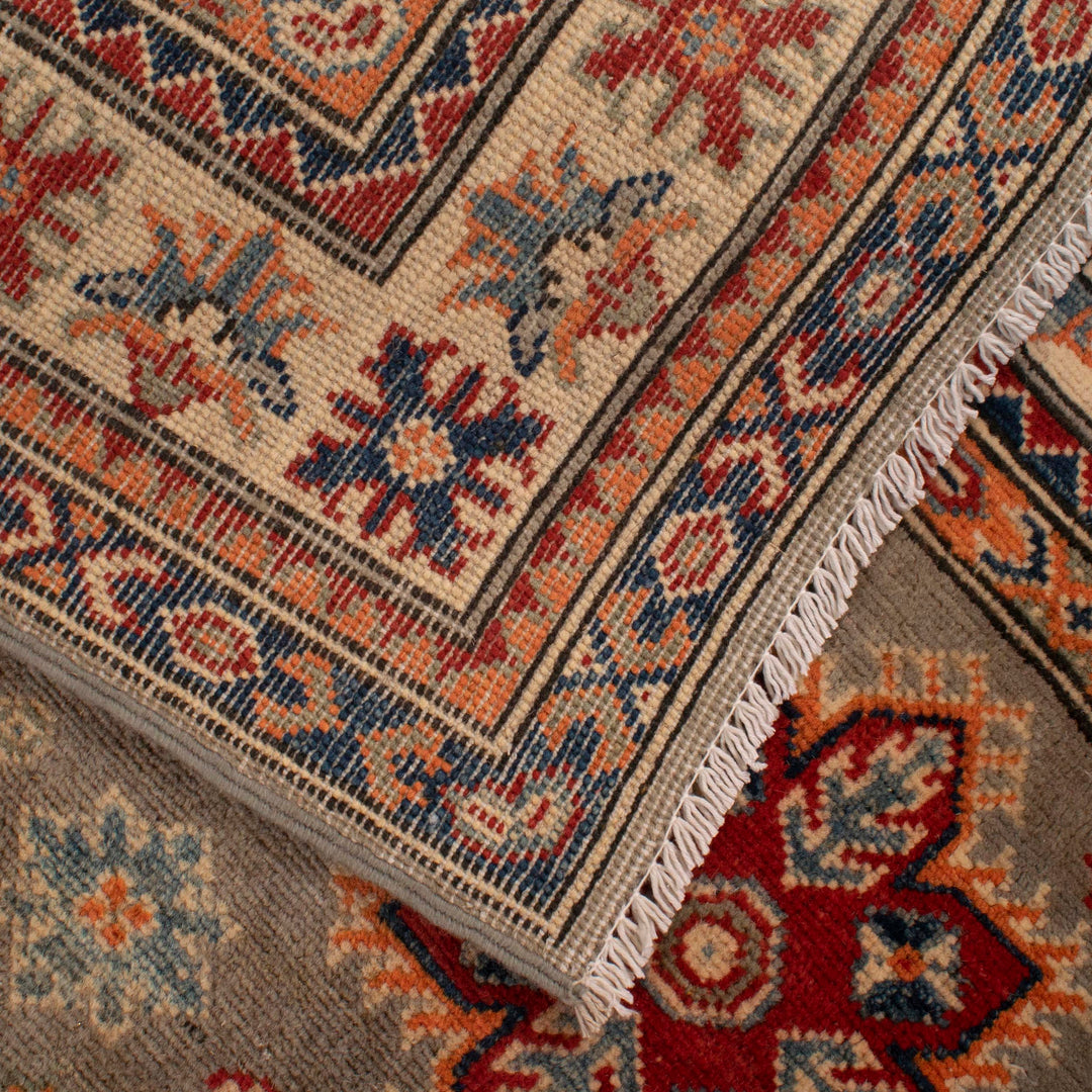 Gray Afghan Kazak Rug 4' 11" x 5' 11" Hand-Knotted field