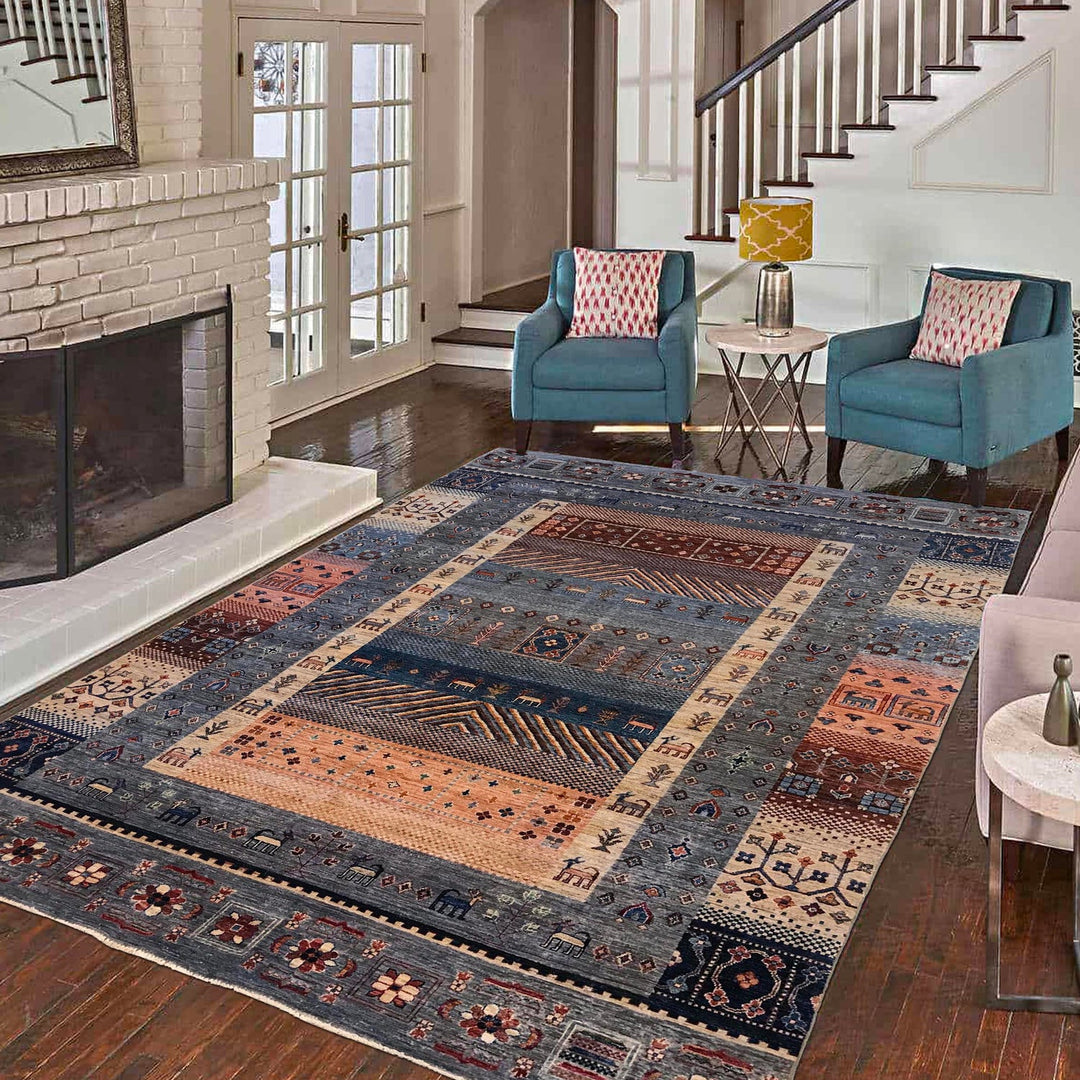 Handmade Shikargah Area Rug 6' 7" x 9' 8" - No. AL66437
