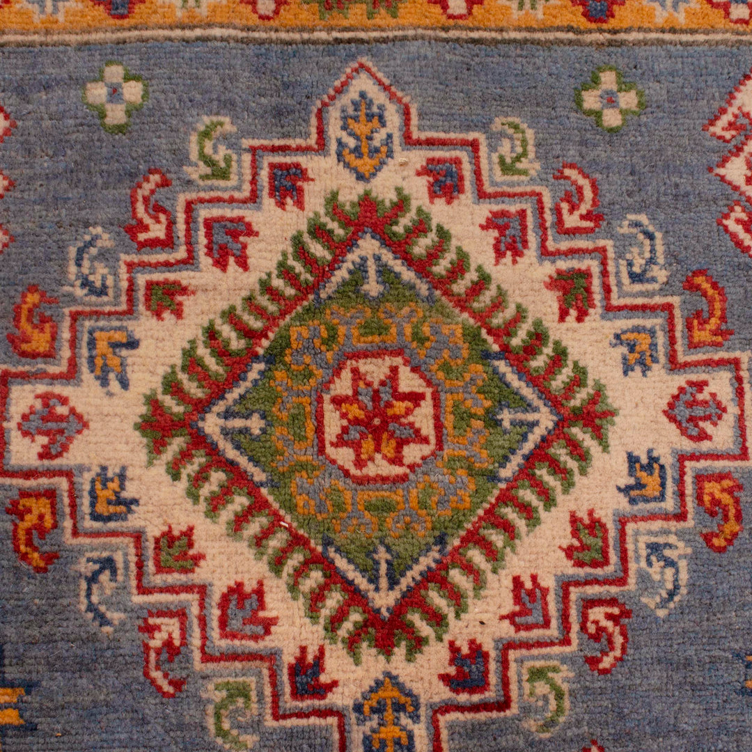 Blue Afghan Kazak Rug 5' 7" x 8' 5" Hand-Knotted border