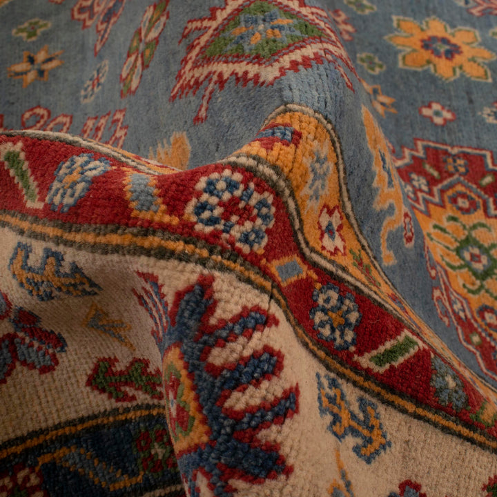 Blue Afghan Kazak Rug 5' 7" x 8' 5" Hand-Knotted reverse