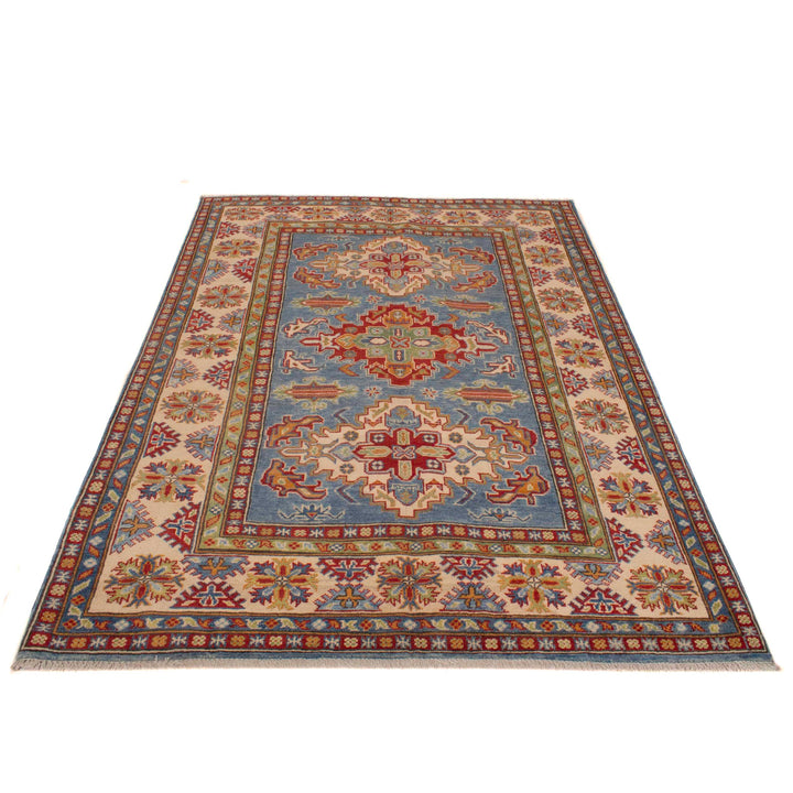 Blue Afghan Kazak Rug 4' 11" x 6' 8" Hand-Knotted | No. AL89124