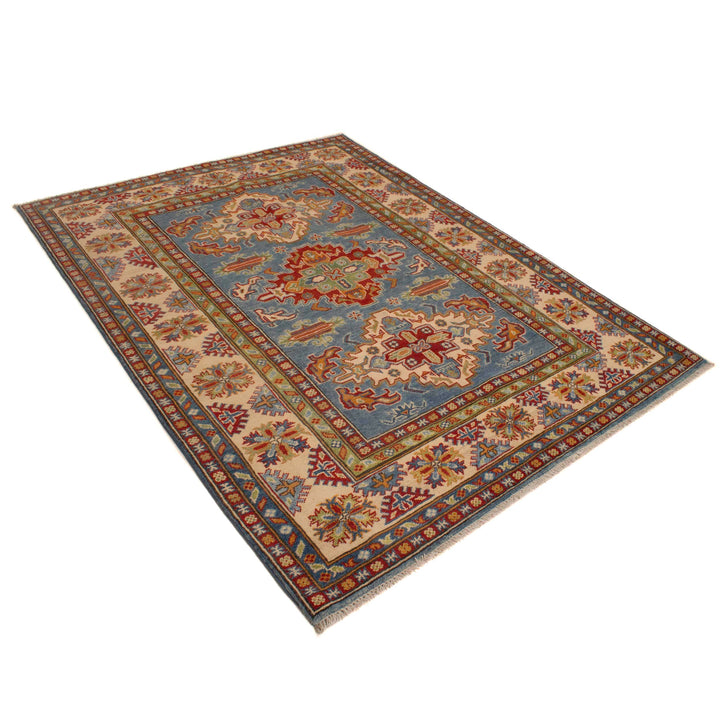 Blue Afghan Kazak Rug 4' 11" x 6' 8" Hand-Knotted | No. AL89124