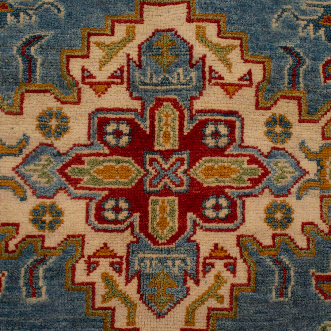 Blue Afghan Kazak Rug 4' 11" x 6' 8" Hand-Knotted | No. AL89124