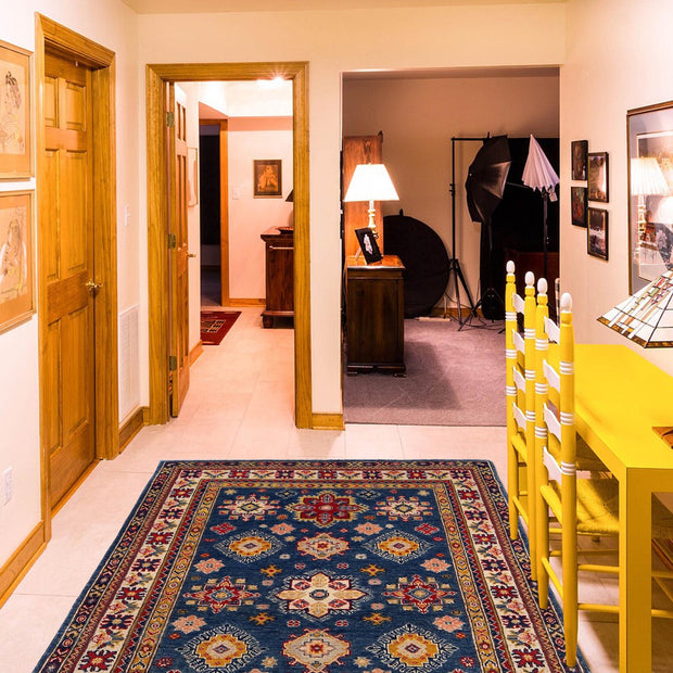 Navy Blue Color Kazak Rug 4' 0" x 5' 9" - No. AL20527