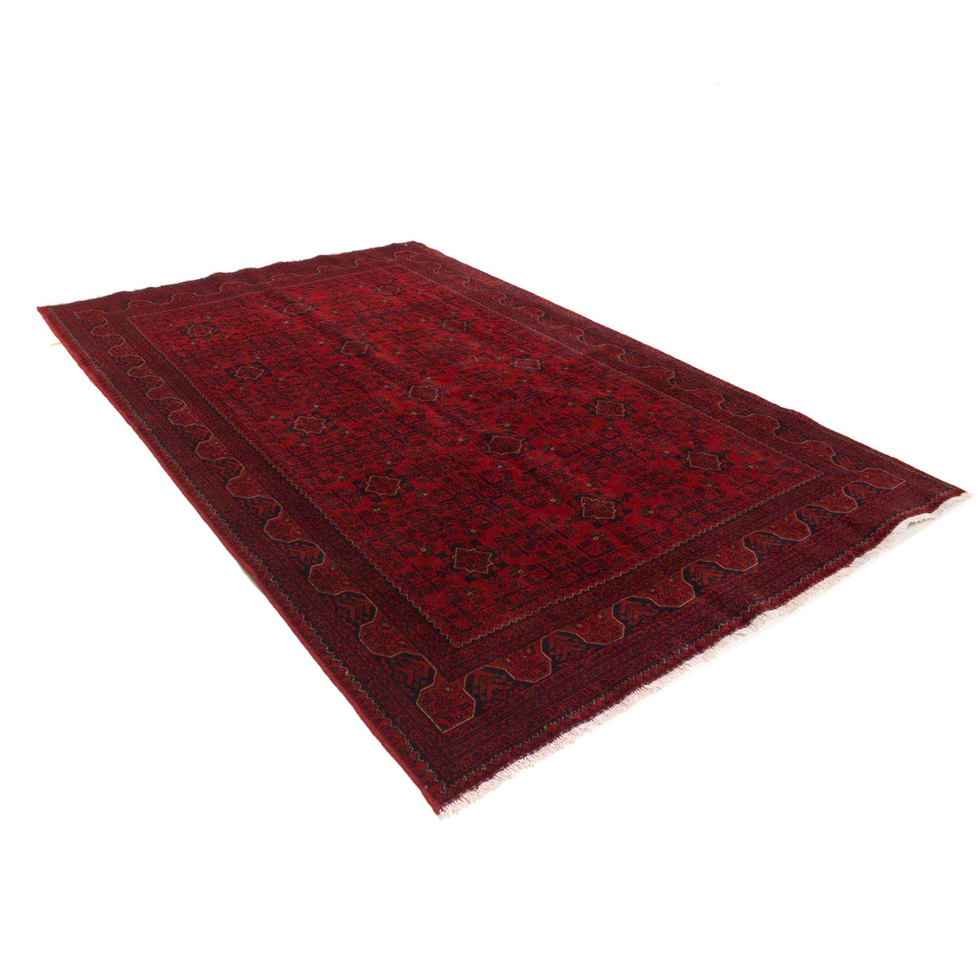 Red Afghan Khal Mohammadi Rug 6'4" x 9'9" Hand-Knotted close-up