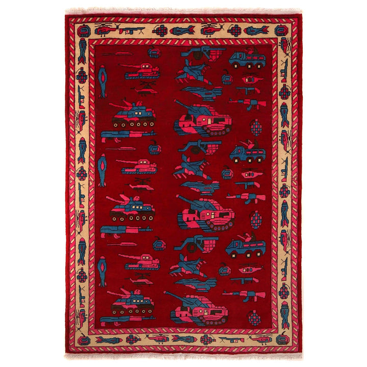 Handcrafted Afghan War Rug 4' 2" x 6' 2" - No. AL47720