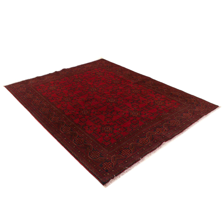 Red Afghan Khal Mohammadi Rug 5'9" x 7'3" Hand-Knotted close-up