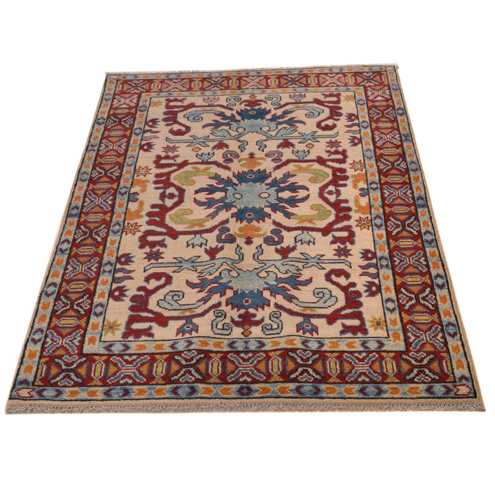 Beige Afghan Kazak Rug 3'3" x 5'1" Hand-Knotted | No. AL70043