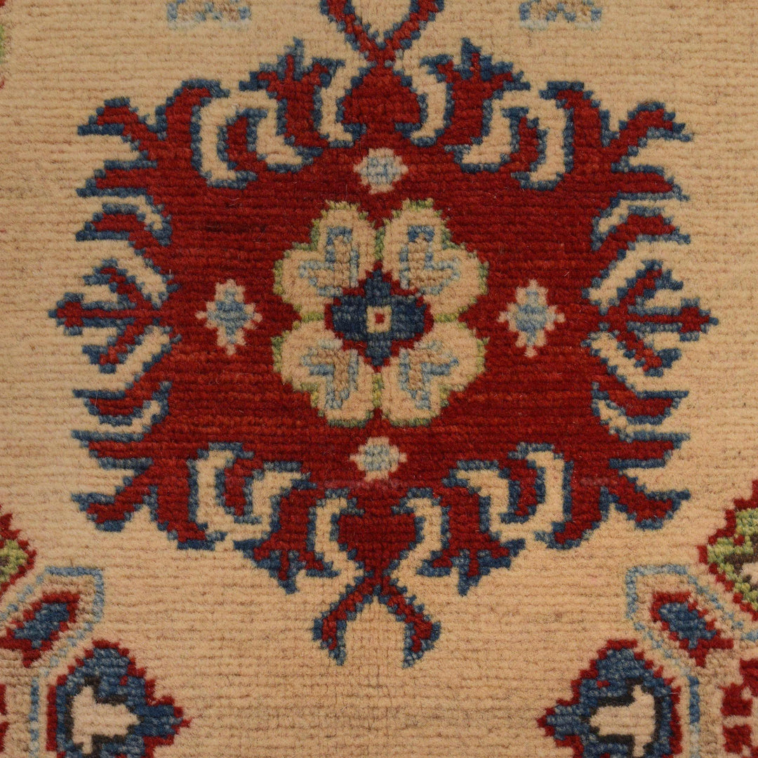 Beige Afghan Kazak Rug 4' 10" x 6' 4" Hand-Knotted | No. AL64275
