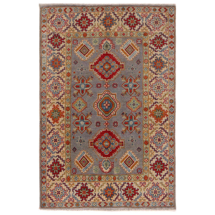 Gray Afghan Kazak Rug 3'5" x 5'1" Hand-Knotted | No. AL15602