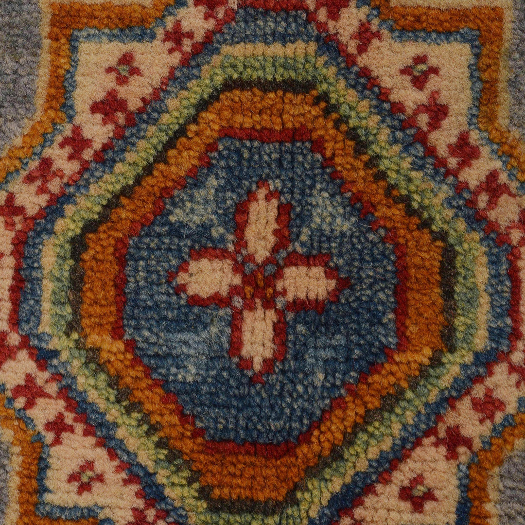 Gray Afghan Kazak Rug 3'5" x 5'1" Hand-Knotted | No. AL15602
