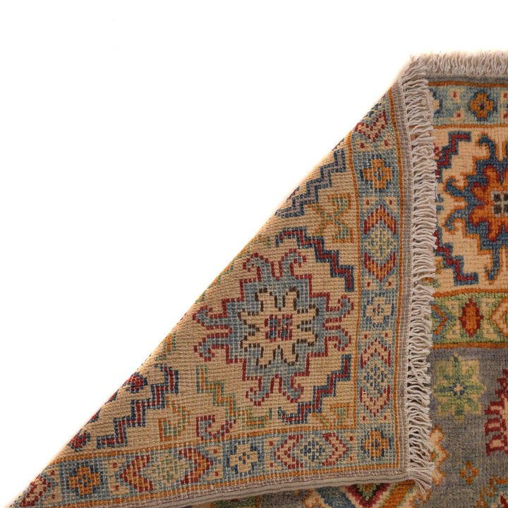 Gray Afghan Kazak Rug 3'5" x 5'1" Hand-Knotted | No. AL15602