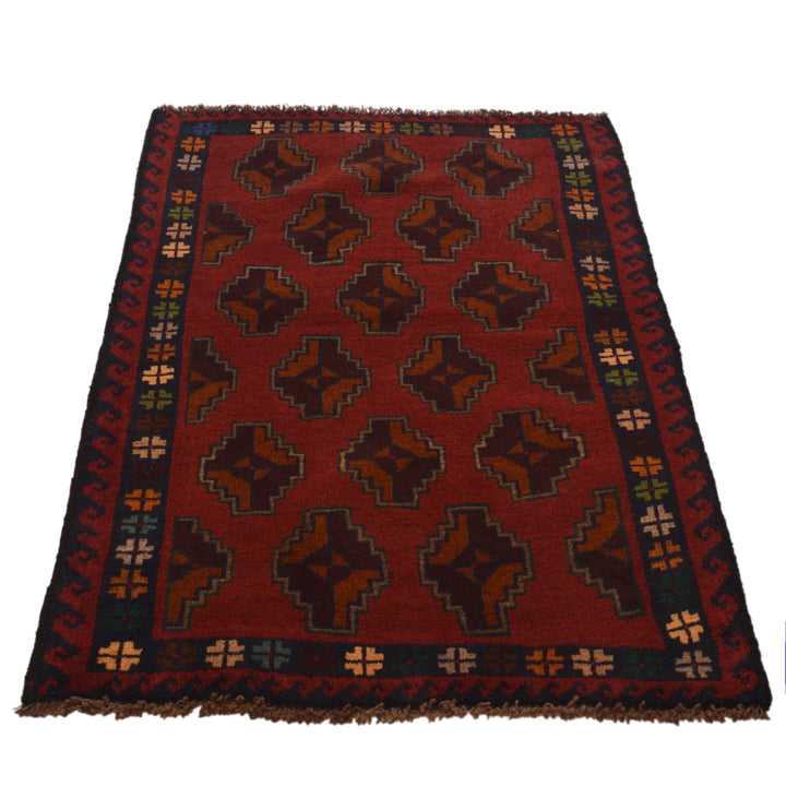 Red Afghan Baluchi Rug 2' 11" x 4' 5" Hand-Knotted detail