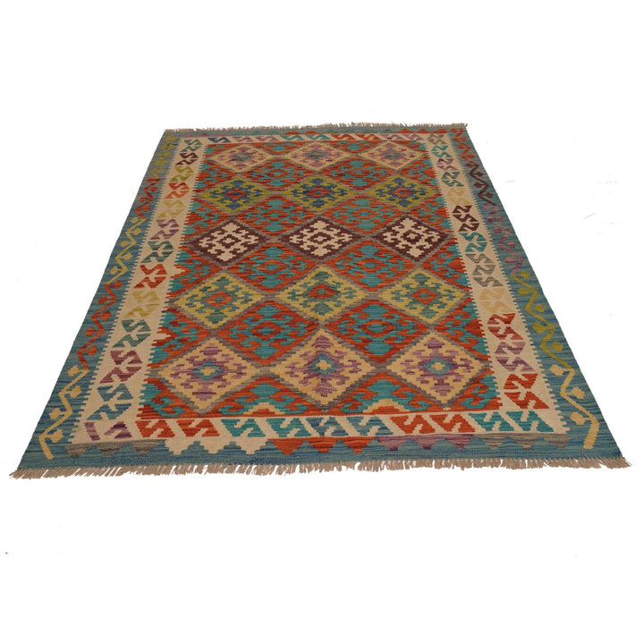 Hand Woven Wool Kelim 4' 11" x 6' 6" - No. AL24460