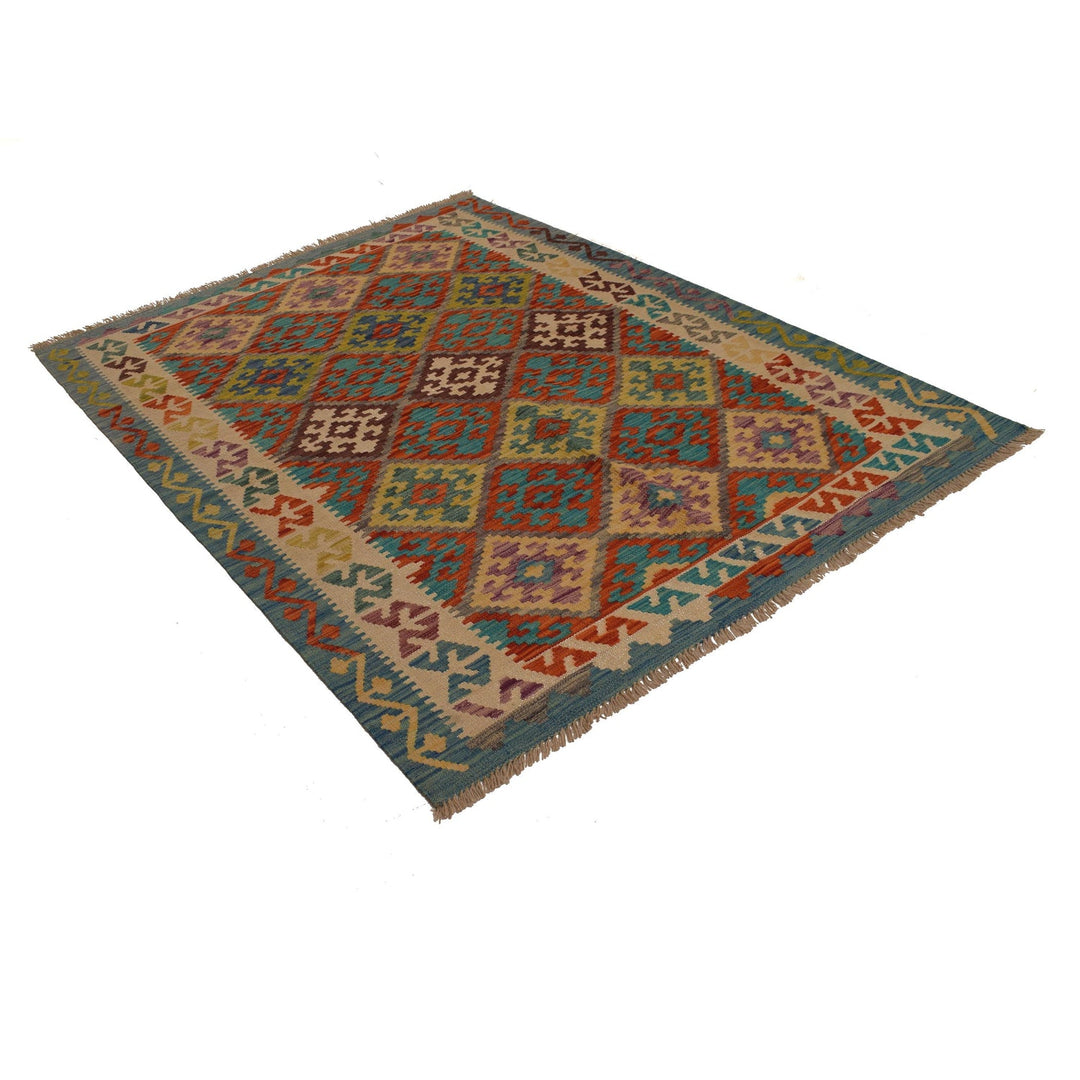 Hand Woven Wool Kelim 4' 11" x 6' 6" - No. AL24460