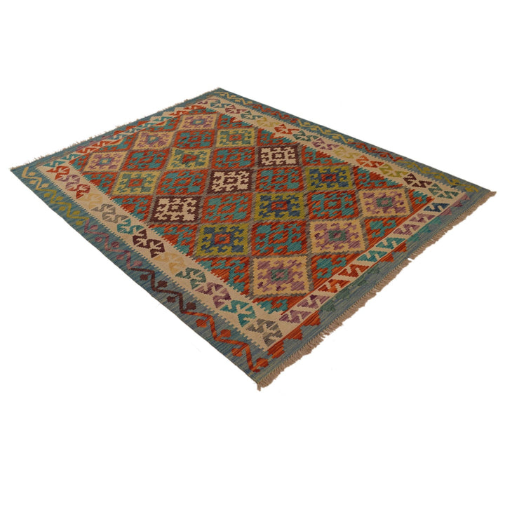 Hand Woven Wool Kelim 4' 11" x 6' 6" - No. AL24460