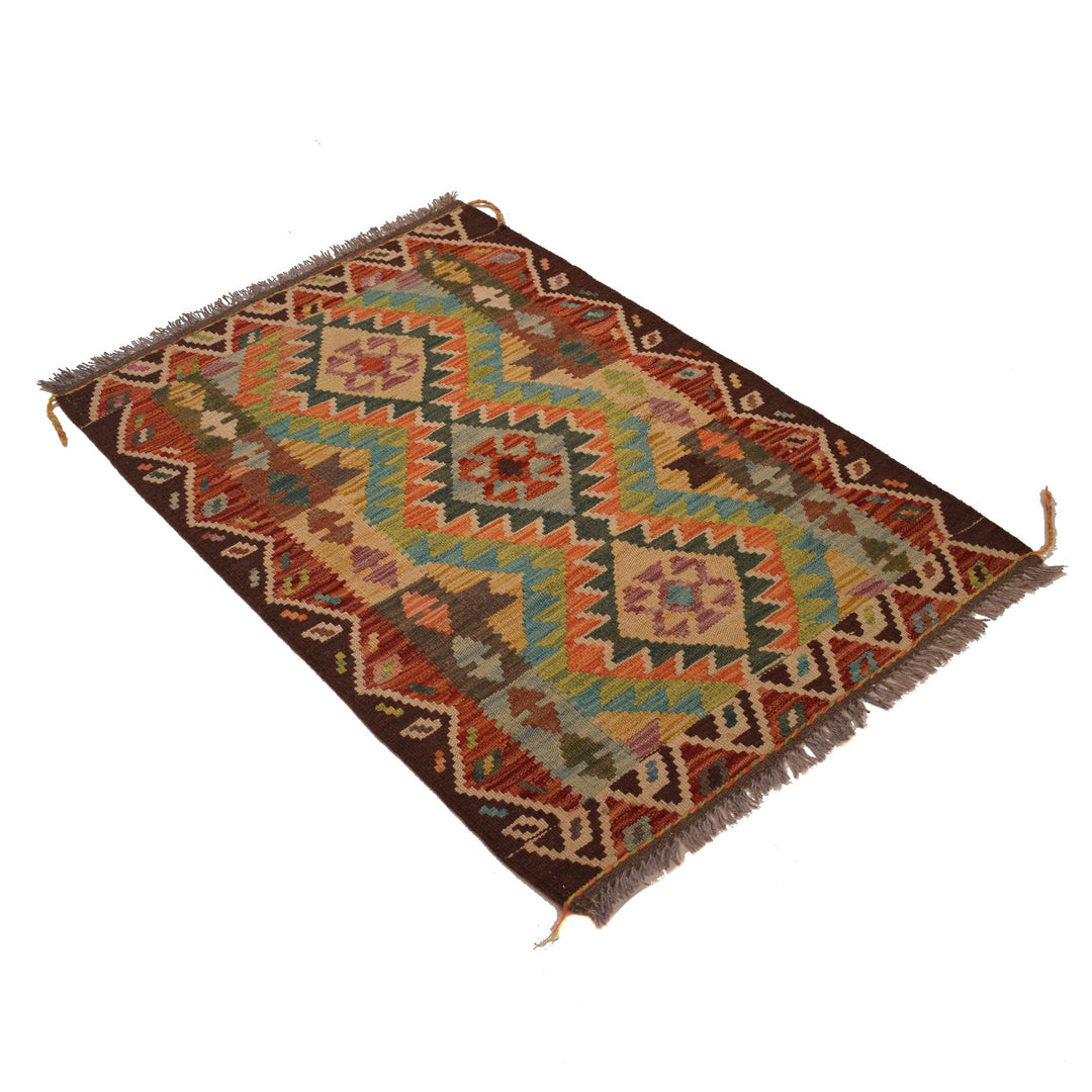 Afghan Vegetable Kilim Rug 2' 7" x 4' 0" Flat-Weave close-up