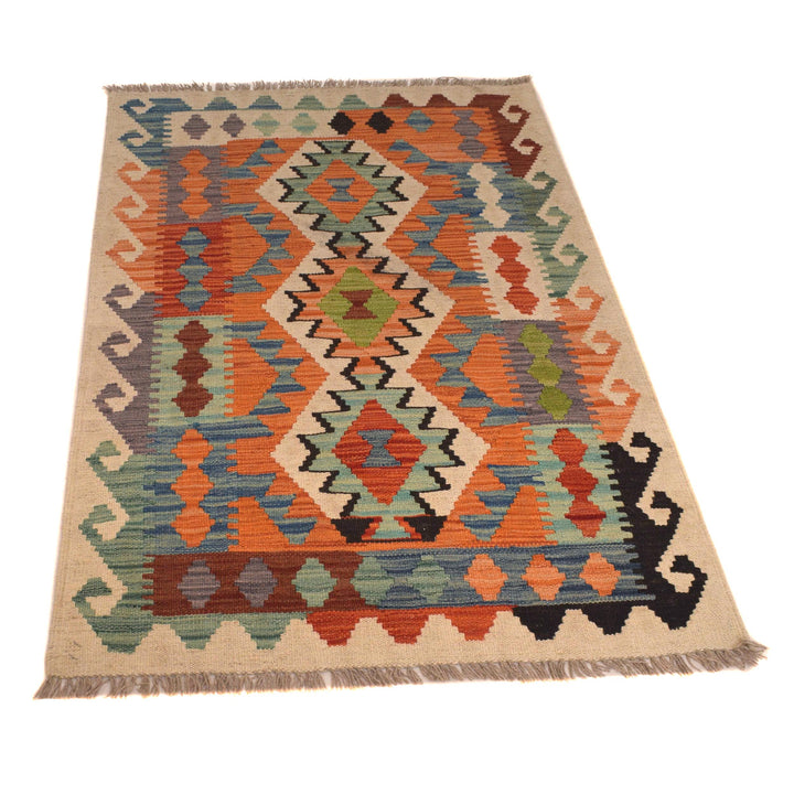 Afghan Vegetable Kilim Rug 2' 8" x 4' 2" Flat-Weave detail