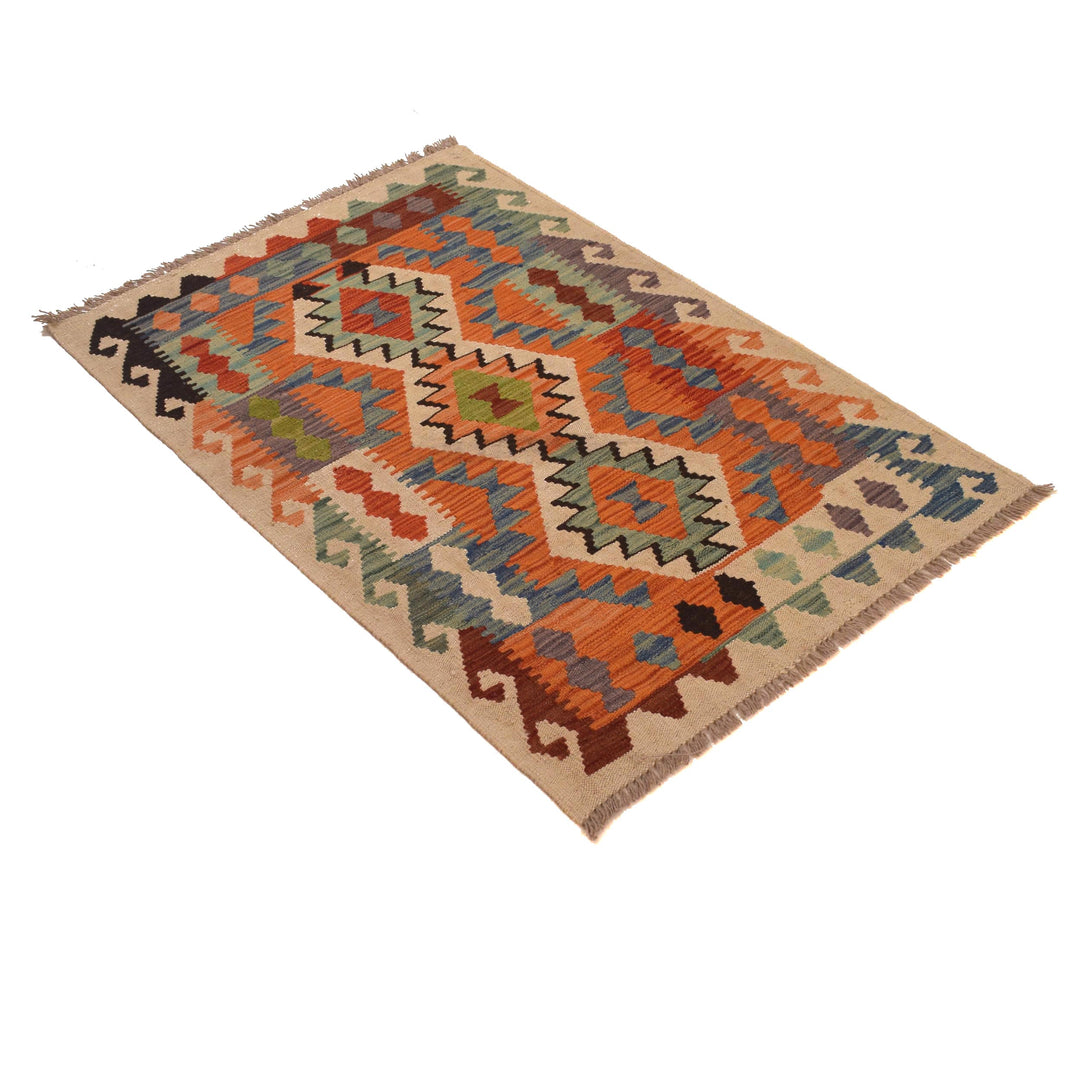 Afghan Vegetable Kilim Rug 2' 8" x 4' 2" Flat-Weave close-up