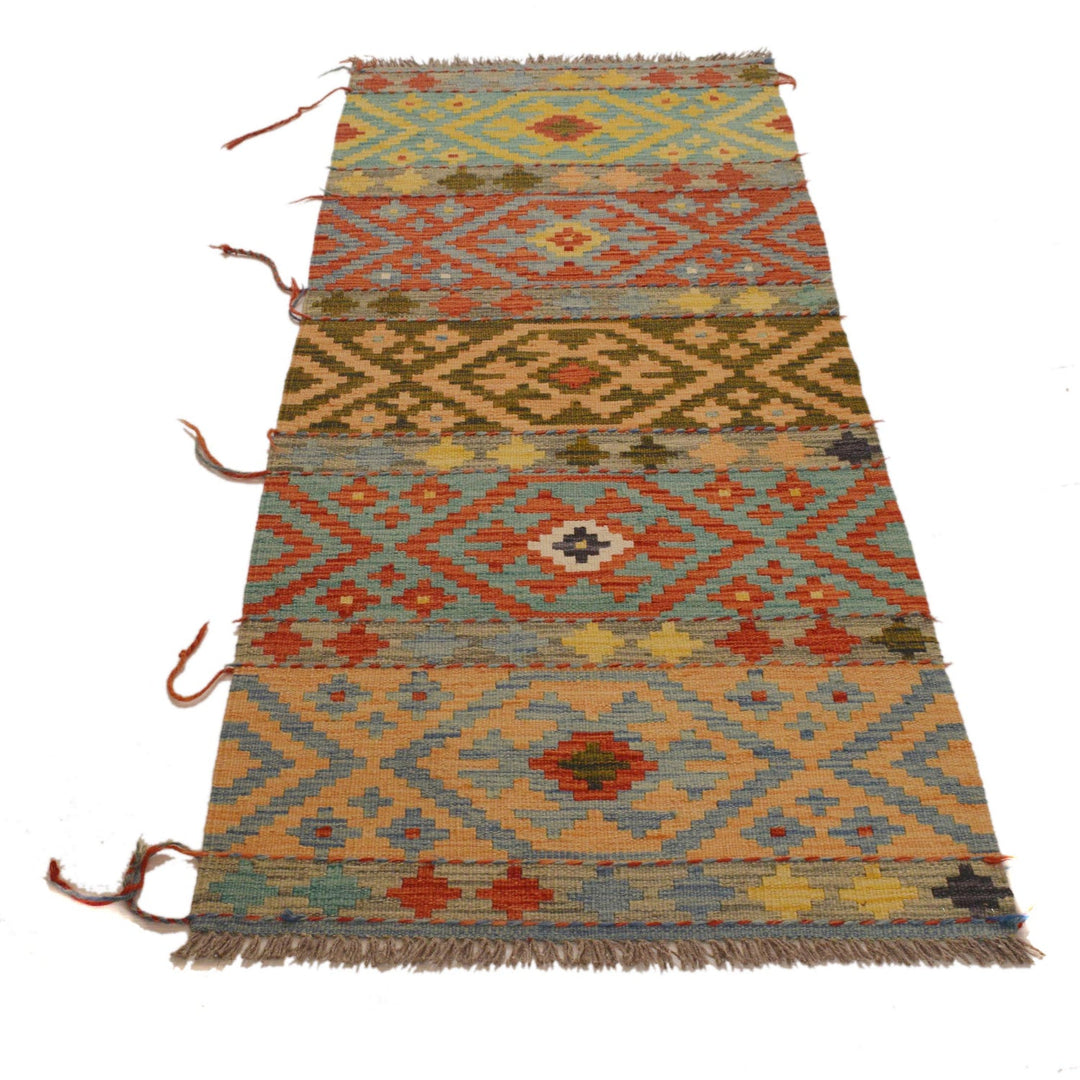Colorful Flat-Weave Wool Kilim Runner 2' 4"x 6' 5" - No. AL27265