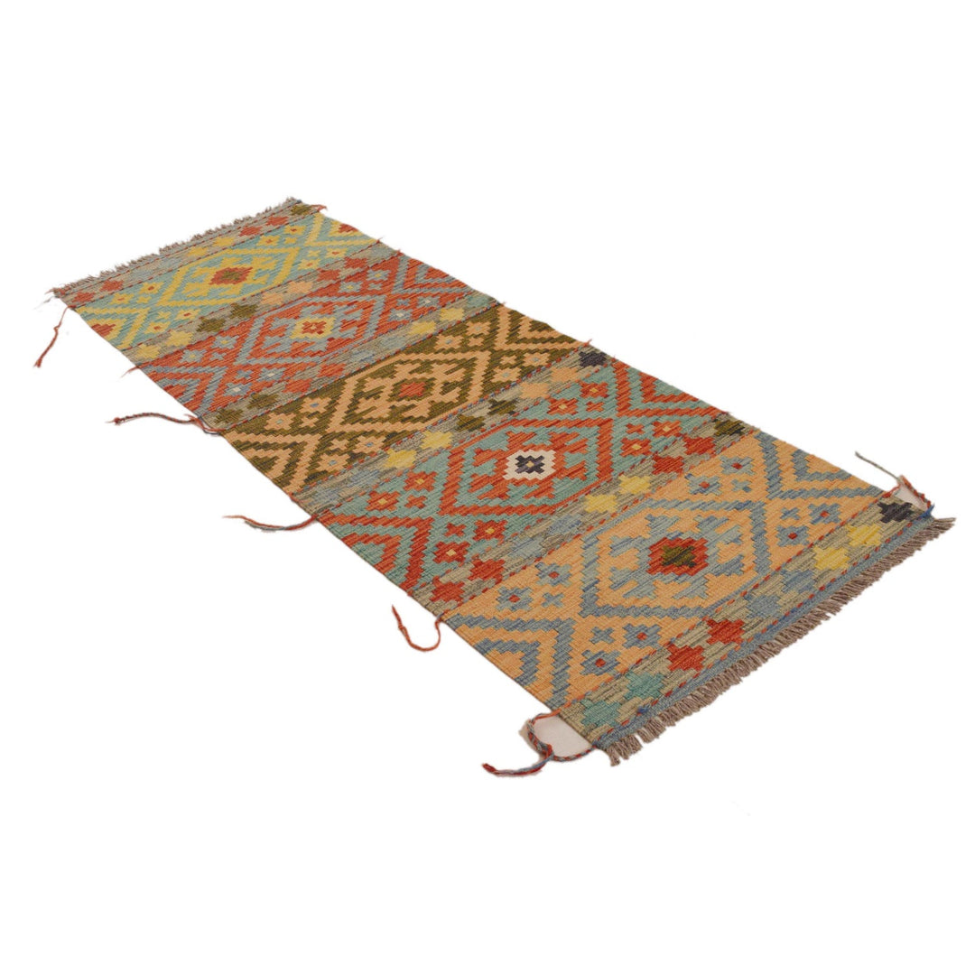 Colorful Flat-Weave Wool Kilim Runner 2' 4"x 6' 5" - No. AL27265