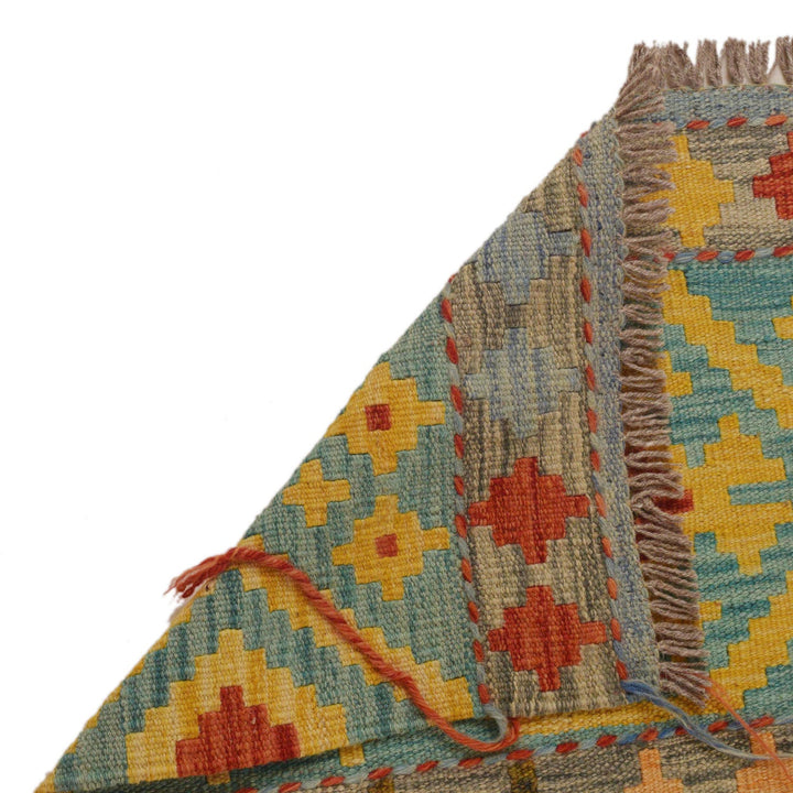 Colorful Flat-Weave Wool Kilim Runner 2' 4"x 6' 5" - No. AL27265