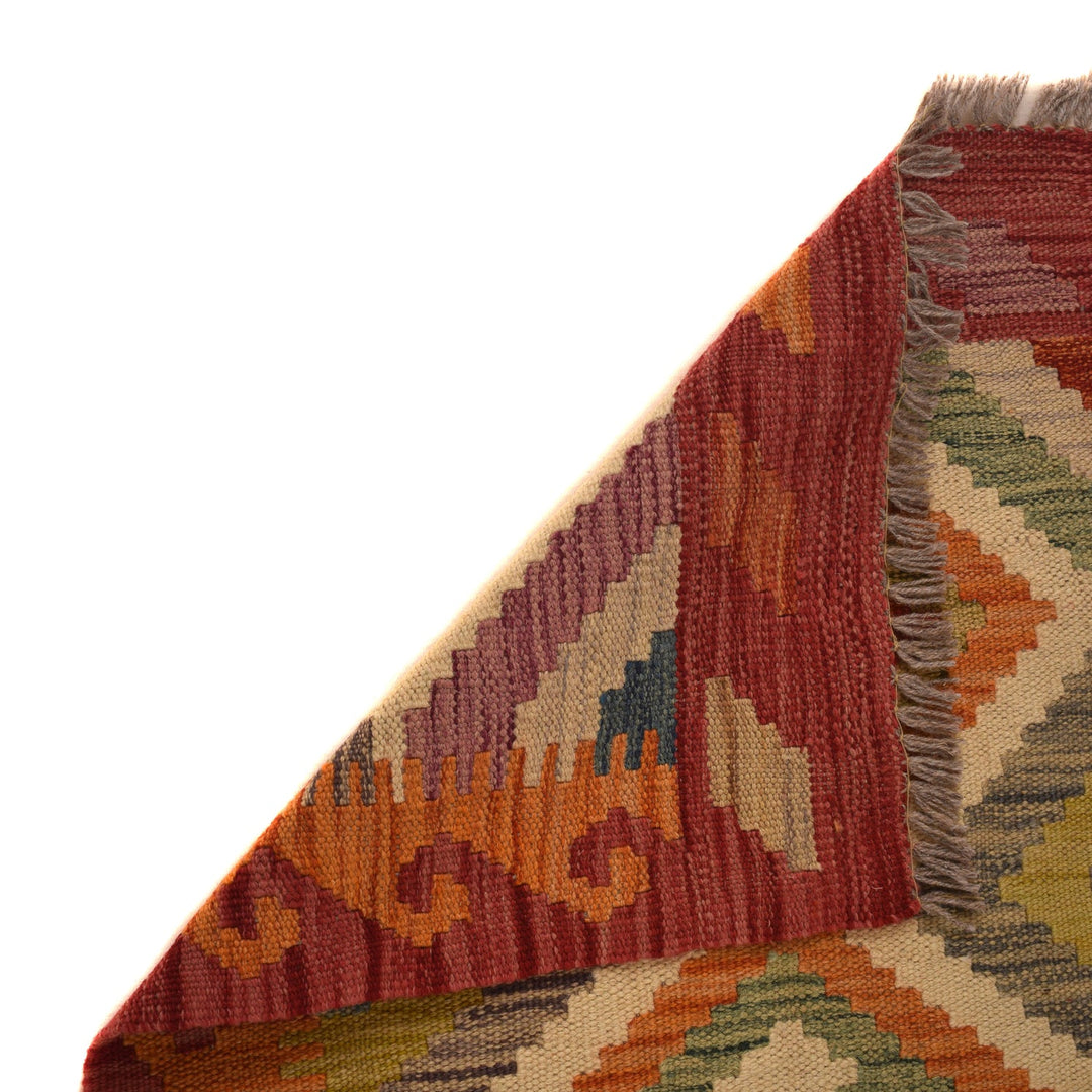 Colorful Flat-Weave Wool Kilim Runner 2' 0" x 5' 0" - No. AL31771