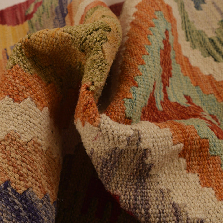 Colorful Flat-Weave Wool Kilim Runner 2' 0" x 5' 0" - No. AL31771