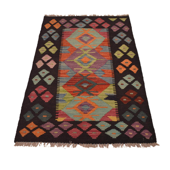 Afghan Vegetable Kilim Rug 2' 4" x 4' 3" Flat-Weave detail