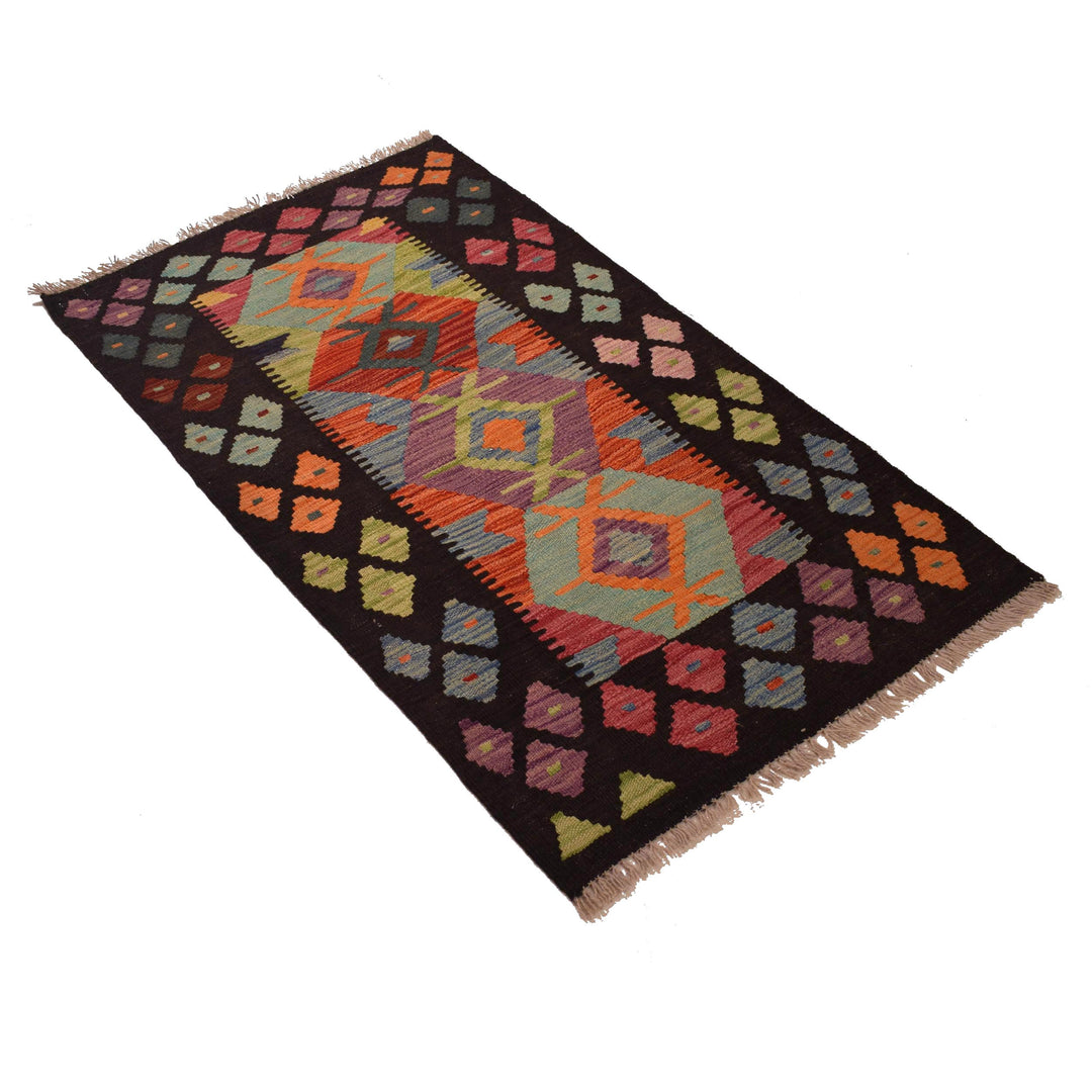 Afghan Vegetable Kilim Rug 2' 4" x 4' 3" Flat-Weave close-up