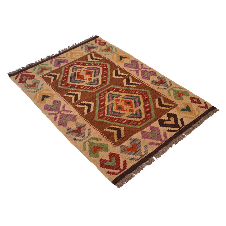 Afghan Vegetable Kilim Rug 2' 8" x 4' 0" Flat-Weave close-up