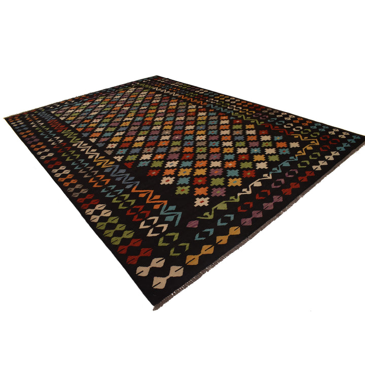 Afghan Kilim Rug 8' 8" x 12' 0" Flat-Weave close-up