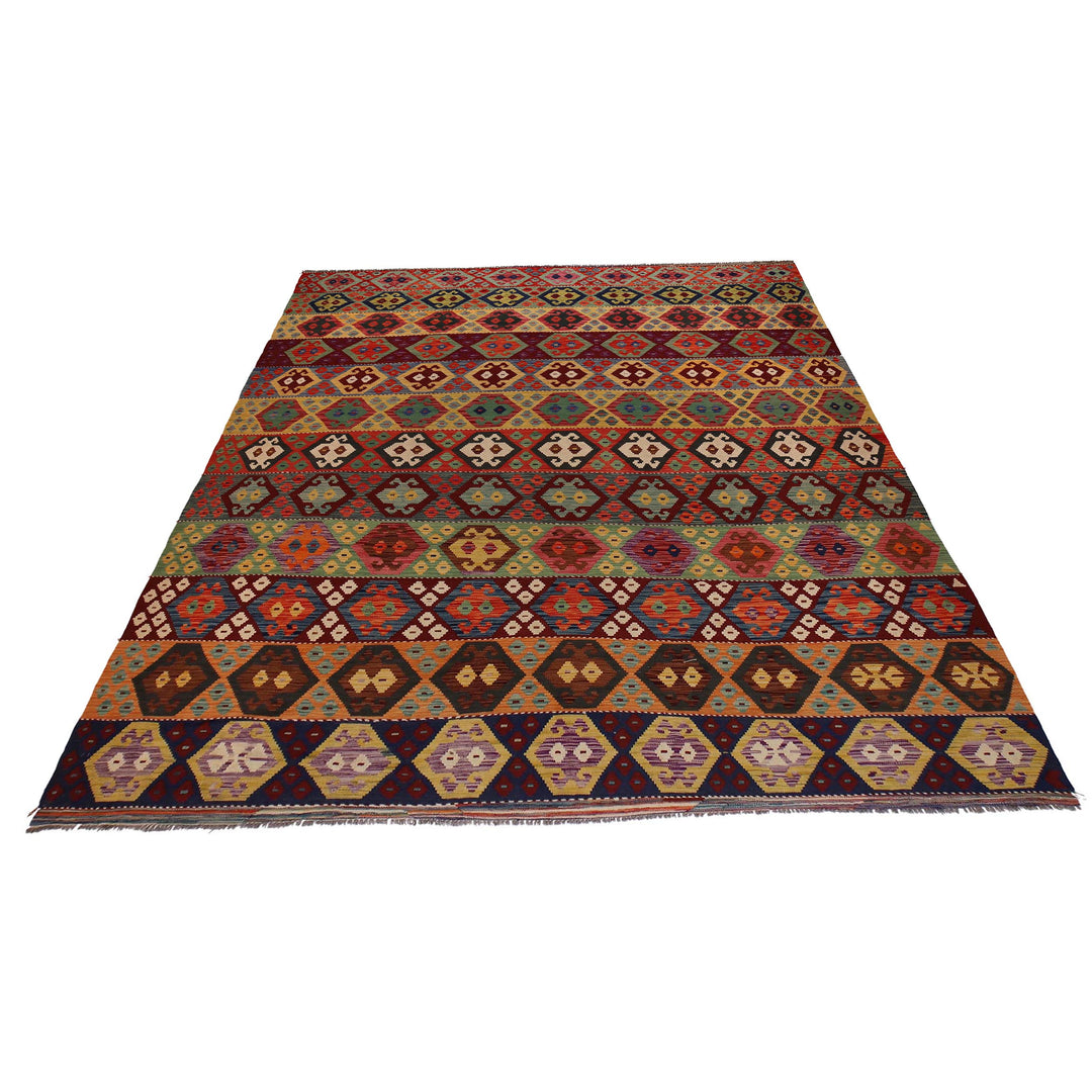 Afghan Kilim Rug 9' 7" x 13' 1" Flat-Weave detail