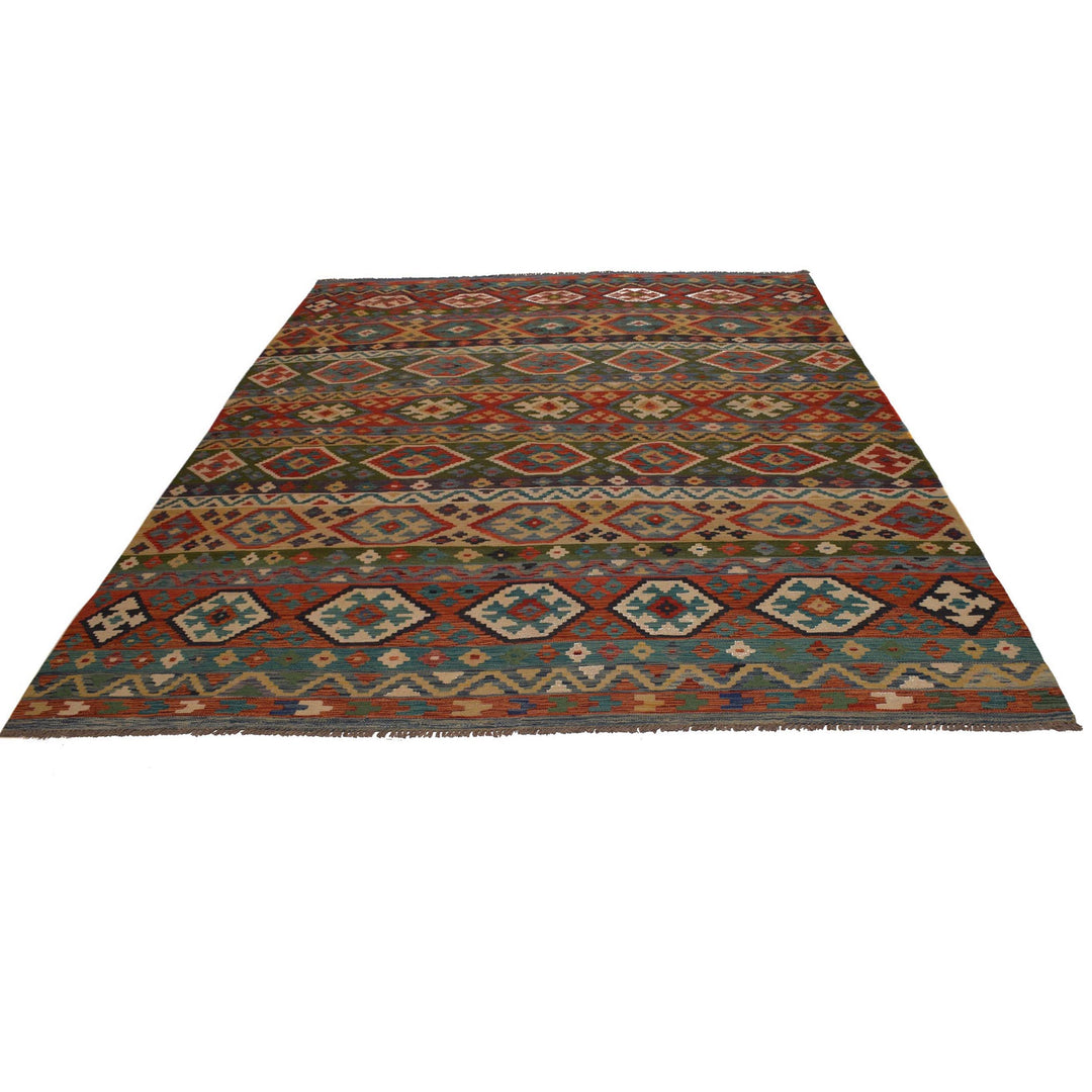 Afghan Kilim Rug 8' 2" x 11' 5" Flat-Weave detail