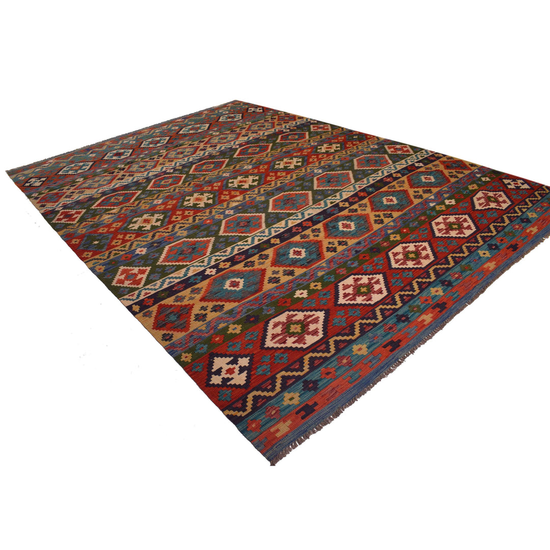 Afghan Kilim Rug 8' 2" x 11' 5" Flat-Weave close-up