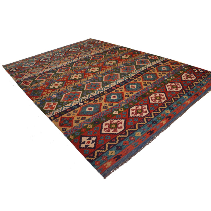 Afghan Kilim Rug 8' 2" x 11' 5" Flat-Weave close-up